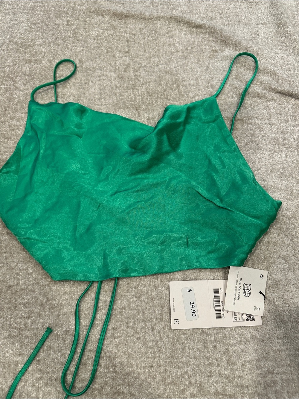 Zara Emerald Green Satin Cami Crop Top